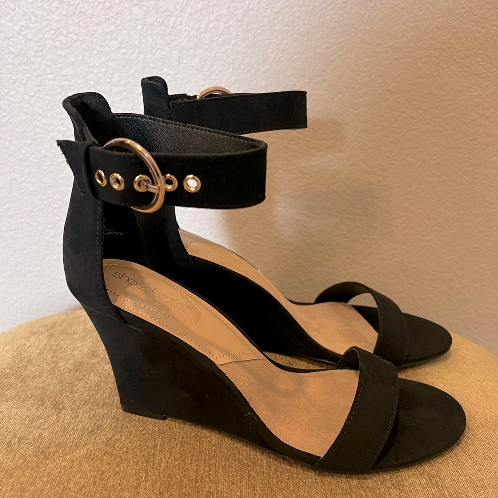 Shoedazzle Black Suede Wedges - Picture 3 of 5